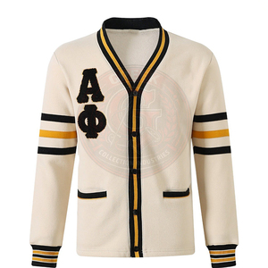 Cardigan tricoté personnalisé pour fraternité, col en V, pull pour homme en molleton de coton à manches longues, broderie grecque, motif lettres APA - Product Image 1