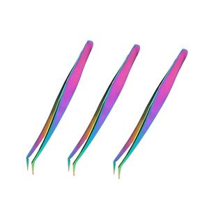 แหนบต่อขนตาแบบกำหนดเองแหนบปลายสีรุ้งไฟเบอร์แหนบปลายแหลม - Product Image 1