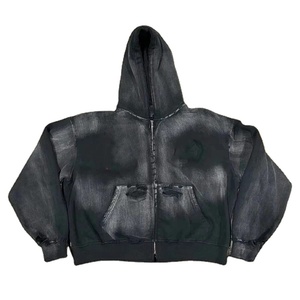 Haute qualité lavage à l'acide en détresse fermeture éclair sweats à capuche 100% coton polaire plaine couleur unie motif régulier fabricants de vêtements - Product Image 3