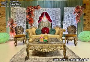 Colorful Mehndi Stage <b>Backdrop</b> with Mirror <b>Frames</b> and Swing Mehndi Function Stage <b>Backdrop</b> Grand Bollywood Theme Sangeet Decor - Product Image 3