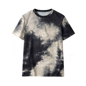Camiseta de Punto Tie-Dye para Hombre, Manga Corta, Cuello Redondo, Corte Regular, Casual, con Diseño Azul y Negro - Product Image 1