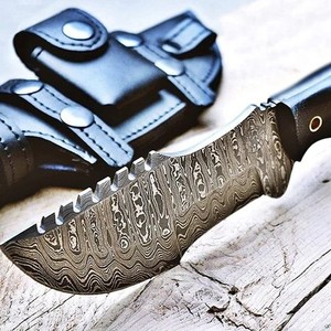 Handmade Hunting Tracker Knife with Straight Back Blade in Damascus Steel Walnut Wooden Handle Leather Sheath 10 Overall Length - Product Image 3