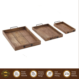 Ensemble de 3 plateaux de service en bois faits à la main de haute qualité avec poignées en métal, design rectangulaire personnalisé, parfait pour les hôtels et les restaurants - Product Image 5