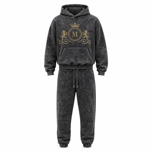 Conjunto Deportivo para Hombre, 100% Algodón, Lavado Ácido, 480 gsm, Alta Calidad, con Pedrería, Pantalones Largos con Cordón Ajustable, Ropa Casual - Product Image 3