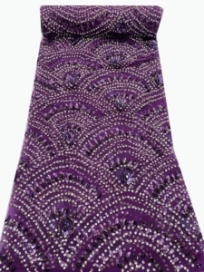 Elegant Purple Handmade Tulle Lace Fabric with Pearl <b>Sequins</b> Embroidery Solid Pattern for Dress Making 5 Yards From Maharashtra - Product Image 3