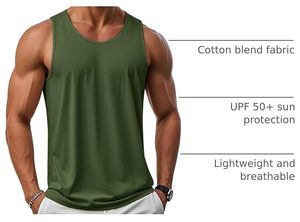 Men's Solid Green Sleeveless Tank Top O-Neck Knitted Quick Dry Casual Muscle <b>Vest</b> - Product Image 6
