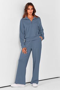Conjunto Deportivo de 2 Piezas para Mujer, Sudadera con Media Cremallera y Pantalones Anchos, Venta al Por Mayor OEM - Product Image 4