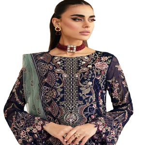 Colección de Salwar Kameez de Chifón para Mujer, Trajes Étnicos de 3 Piezas para Fiestas, Bodas y Festivales, Diseño Moderno, Largo hasta el Suelo, Ramsha Volume - Product Image 1