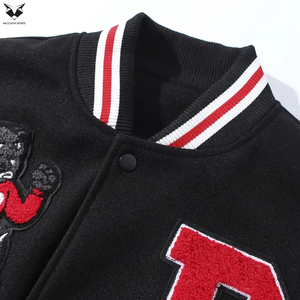 ผู้ผลิต OEM รับทำโลโก้ตามสั่ง เสื้อแจ็คเก็ตนักเรียนชายแบบวาร์ซิตี้ ปักลายเชนิลล์ สไตล์วินเทจ แขนหนัง เสื้อแจ็คเก็ตเลตเตอร์แมน - Product Image 5