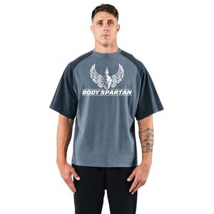 Camiseta Raglán Extra Grande para Hombre en Azul Acero y Negro, Cuello Redondo, Algodón Premium, Ropa Casual de Moda Urbana - Product Image 1