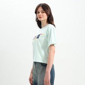 T-shirt surdimensionné à imprimé graphique Aqua pour femme |   T-shirt décontracté à manches courtes et col rond en mélange de coton pour femme - Product Image 4