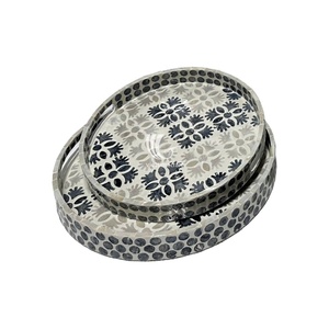 Ensemble 3 de plateau en mosaïque quantité minimale de commande, plateau de rangement en nacre pour mélange de perles, plateau de service en mosaïque, avec poignée plateau de service en gros - Product Image 3