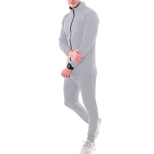 Men's Gray Full Zip <b>Tracksuit</b> Set Quick Dry Sporty Casual Autumn Wear Solid Color Long Sleeve With Side Pockets - Product Image 2