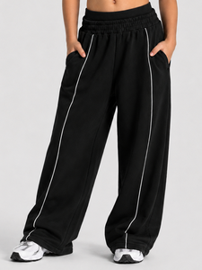 Wholesale <b>Girl's</b> Custom <b>Black</b> Contrastline <b>Jogger</b> Casual Oversized Breathable <b>Girls</b> Sweatpants Premium Fleece <b>Girls</b> Trousers OEM - Product Image 1