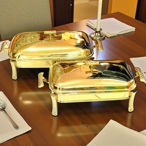 Decorative Gold Plated Chafing Dish Food Warmer Stainless Steel <b>Buffet</b> <b>Server</b> with Lid for Catering Hotel Banquet Display - Product Image 4