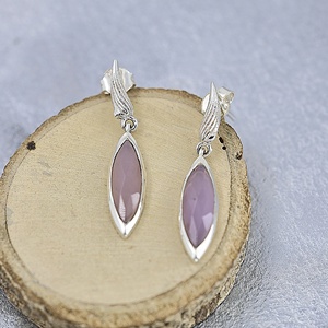 Pendientes de Plata de Ley 925 con Forma de Marquesa y Gema Rosa, Joyería Fina al por Mayor para Mujer - Product Image 5