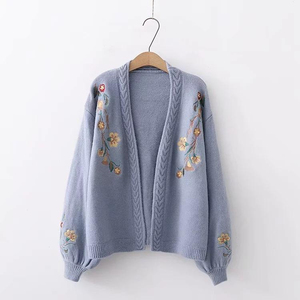 Women's Customized Color V-Neck Regular Sleeve Floral Embroidery Breathable Viscose Vintage Casual <b>Summer</b> <b>Cardigan</b> - Product Image 5