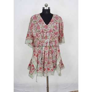 Robe mi-longue vintage pour femme, faite à la main, en coton, style kaftan, pour la nuit, avec dentelle, taille unique, lavable - Product Image 1