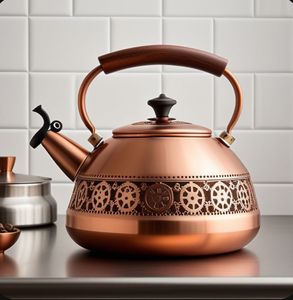 Tetera de Cobre Hecha a Mano, Diseño Redondo Vintage con Tapa, Tetera de Metal - Product Image 1