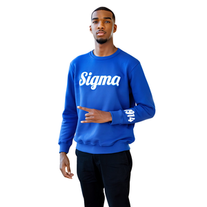 Sudadera Sigma 1914 de Chenilla Azul para Hombre, Cuello Redondo con Letras Griegas, Prenda Premium de Fraternidad, Corte Clásico, Felpa Suave - Product Image 1