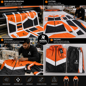 ชุดวอร์มมีฮู้ดสำหรับผู้ชาย RONAL SPORTS แบบซิปเต็มตัว สีสันตัดกัน สไตล์สปอร์ต กันลม สีดำ ส้ม ขาว ระบายอากาศได้ดี ทรงปกติ - Product Image 5