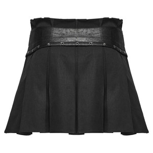 Jupe mini plissée noire pour femme style gothique punk avec anneaux en D métalliques et emblème tête de mort - Taille haute coupe trapèze style streetwear - Product Image 3