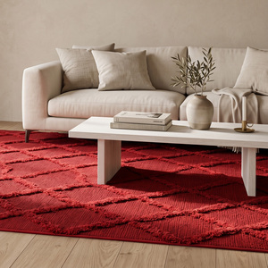 <b>Red</b> <b>Wool</b> Raised Moroccan Trellis Lattice Rug Eco-Friendly Non-Slip Modern Design for Bedroom Living Room Hotel Bathroom - Product Image 3