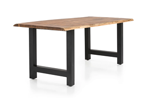 Mesa de Comedor de Madera de Acacia Sólida, Estilo Moderno de Mediados de Siglo, con Borde Natural Curvo y Patas Metálicas Plegables - Product Image 5