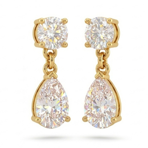 Boucles d'oreilles clous en or jaune massif 9K avec diamant taille poire pour femme, tendance, pour mariage, anniversaire, soirée, certifiées IGI, bijoux fins - Product Image 2