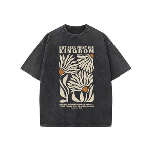 Men's Dark Gray Short Sleeve Casual <b>Shirt</b> Floral Print Breathable Cotton Poplin Summer Wear V-Neck Front Logo - Product Image 1
