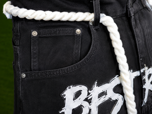 Shorts en jean noir pour homme Best Rock, style cargo, respirant, imperméable, avec cordon de serrage en corde blanche, taille mi-haute, décontracté, pour l'été - Product Image 6