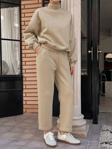 women tracksuit fitted cotton polyester zipper jacket jogger <b>pants</b> breathable stretch athletic gym wear sportswear set - Product Image 6