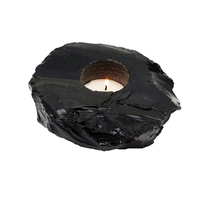 Crystal Stone Black Obsidian <b>Carved</b> Handmade Natural Stone <b>Candle</b> Holder Gemstone Agate Healing Wholesaler - Product Image 5