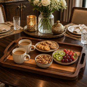 Premium Modern Handcrafted Wooden Serving <b>Tray</b> Handles | Rectangular Eco-Friendly Multi-Functional Tea Coffee <b>Breakfast</b> <b>Tray</b> - Product Image 3