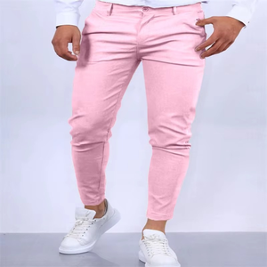 Pantalones de Hombre Color Borgoña, Corte Recto, Cintura Media, Antiarrugas, Estilo Casual Elegante con Bolsillos Laterales - Product Image 4