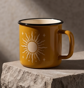 Bright Sun And Starburst Print Iron Enamel Mug Mustard Metal Coffee <b>Cup</b> Factory Direct Wholesale Partner Vendor Network - Product Image 4