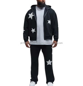 Conjunto de Dos Piezas de Felpa 100% Algodón, con Apliques, Parches, Cremallera, Bordado, Acampanado, Transpirable, Cortavientos, Estilo Holgado, Lavado Ácido, Ropa de Calle de Invierno - Product Image 1