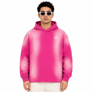 Wholesale <b>Spray</b> Wash Men Hoodies Gradient <b>Pink</b> Heavyweight Cotton Fleece Oversized Casual Streetwear Custom Logo Factory - Product Image 1