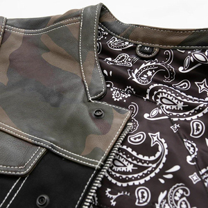 Chaleco de Motociclista de Cuero con Camuflaje para Hombre, Cuello Redondo, Múltiples Bolsillos, Estilo Biker, Prenda Exterior para Otoño - Product Image 6