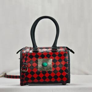 Bolsa de Viaje de Cuero Genuino de Lujo, Diseño a Cuadros Rojo y Negro, Asa Superior, Cierre de Cremallera, Ligera, Gran Capacidad, para Exteriores - Product Image 2