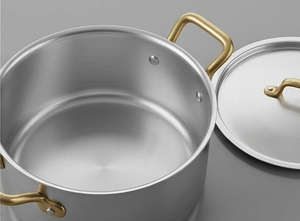 Cacerolas Redondas de Acero Inoxidable con Acabado Pulido Espejo y Asa de Latón, Calentador de Alimentos, Olla para Servir, Utensilios de Cocina - Product Image 2
