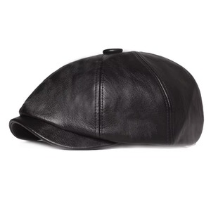 Red Leather Beret <b>Newsboy</b> Cap Eight Panel Workwear <b>Hat</b> for Women and Men - Product Image 5