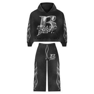 Survêtement unisexe noir délavé style streetwear 2026 |   Ensemble d'entraînement à fermeture éclair |   100% Coton Mode Vente en Gros Prix Bas OEM - Product Image 4