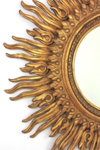 Round Gold Sunburst Wall Mirror With Wooden Frame Traditional Decorative Design - Product Image 6