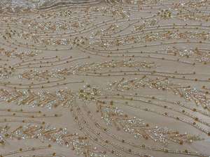 ผ้าลูกไม้ปักมือประดับด้วยเลื่อมสีทองหรูหรา สำหรับชุดแต่งงาน ผ้าคุณภาพสูงสำหรับชุดเจ้าสาวแบบขายเป็นหลา - Product Image 4