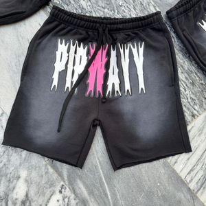 Pantalones cortos de hombre de lana peinada 100% algodón, color liso, con lavado efecto descolorido por el sol y lavado ácido, estilo vintage urbano, con dobladillo sin rematar - Product Image 1