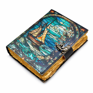 Diario de cuero náutico hecho a mano con tapa dura - Cuaderno de viaje marino vintage con impresión UV, cierre metálico y papel de bocetos - Product Image 1