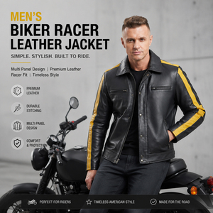 Chaqueta de Cuero de Diseño Personalizado para Hombre, Chaqueta de Motociclista de Cuero Vacuno Genuino, Chaqueta de Cuero con Bolsillo en el Pecho para Hombre - Product Image 1