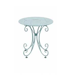 <b>Round</b> Metal Outdoor <b>Table</b> with Ornate Scroll Legs in Teal Finish Traditional Design Durable Frame - Product Image 3