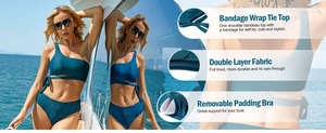 Stylish <b>Women</b> Swimming <b>Suit</b> Ribbed Texture Scoop Neck Elastic Fit Summer Beach Resort Pool <b>Leisure</b> Water Wear - Product Image 6